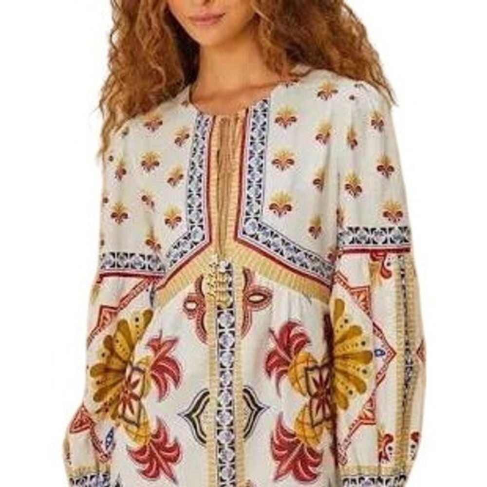 Farm Rio Off-White Marys Tiles Lenzing Ecovero Euroflax Mini‎ Dress Size Medium